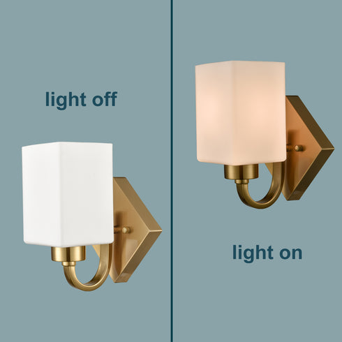 Modern Set of 2 Square Brass Gold Wall Light Fixtures For Bathroom